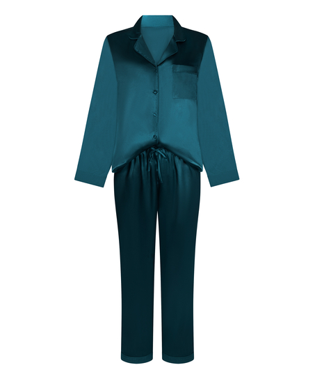 Zestaw piżamowy z błyszczącej satyny, Niebieski