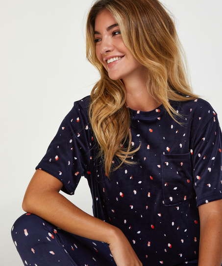 Top welurowy z kieszonką, Niebieski