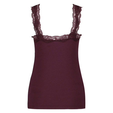 Rib lace cami top, Czerwony