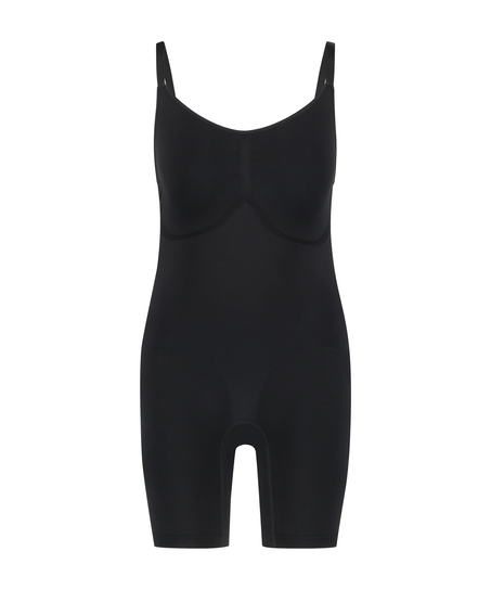 Bezszwowe body podkreślające figurę z wysoko wyciętymi nogawkami, Czarny