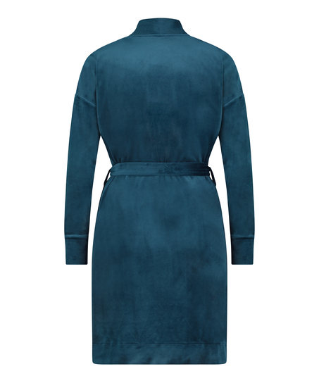 Krótki szlafrok welurowy, Niebieski