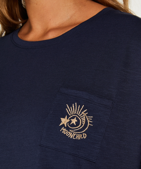 Luźna góra od piżamy z długim rękawem, Niebieski