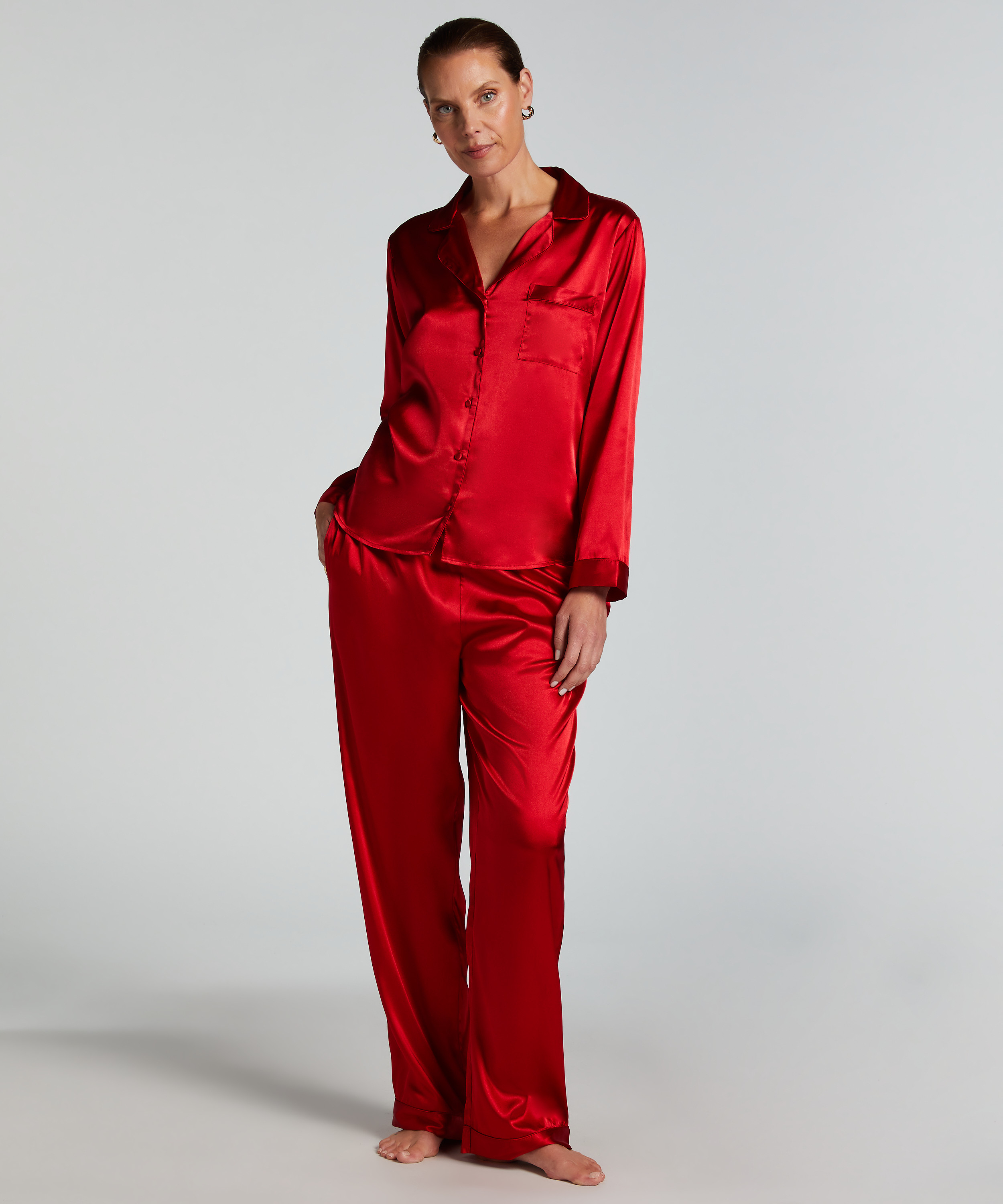 Kurtka z satyny z długimi rękawami, Czerwony, main