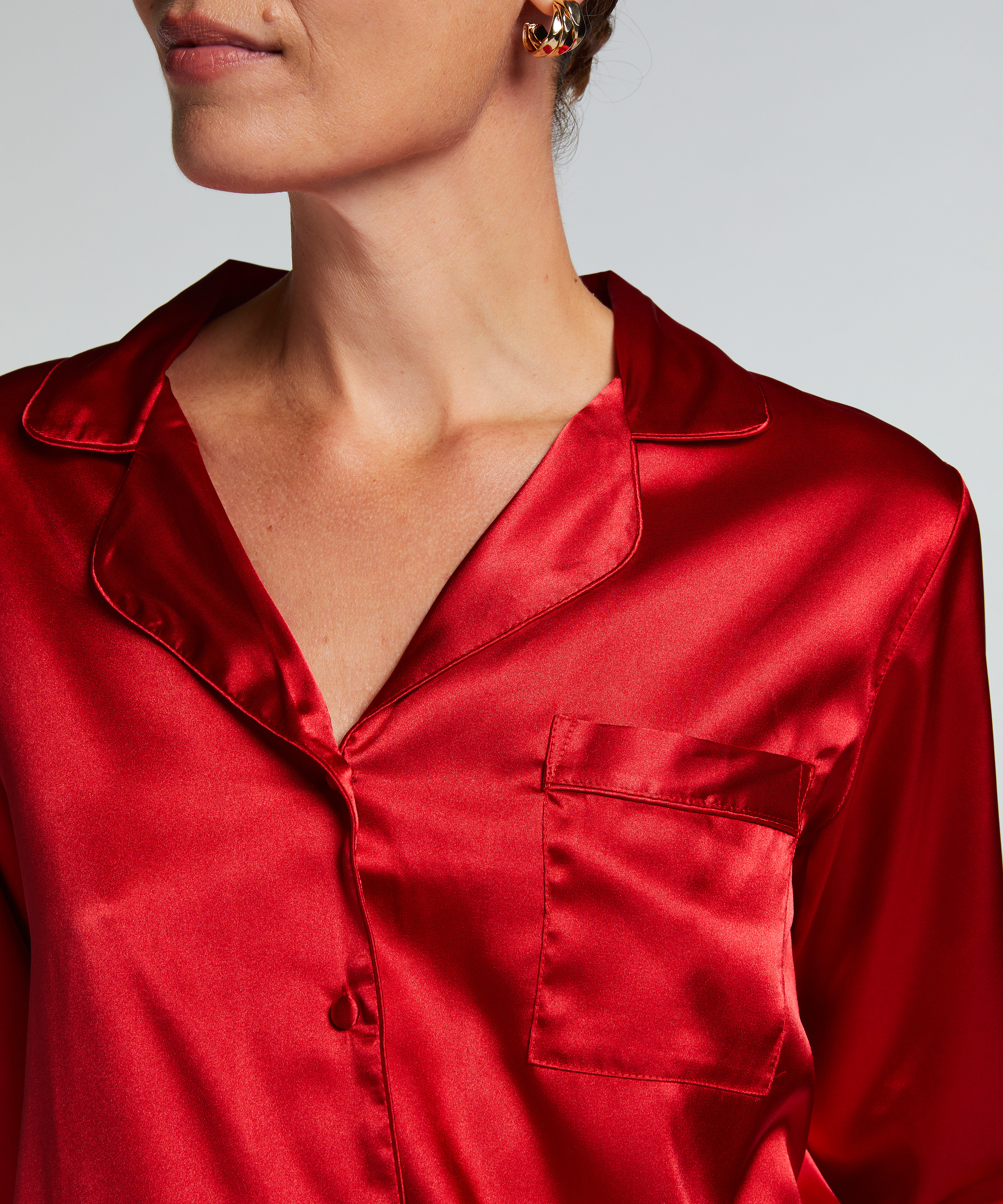 Kurtka z satyny z długimi rękawami, Czerwony, main