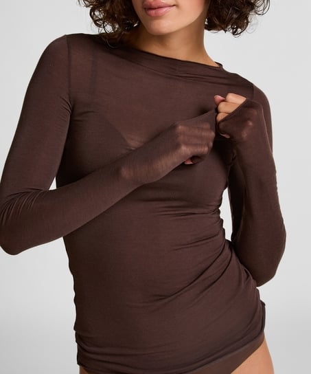 super miękka top z kaszmirem z dekoltem w ł&oacute;dkę, Brązowy