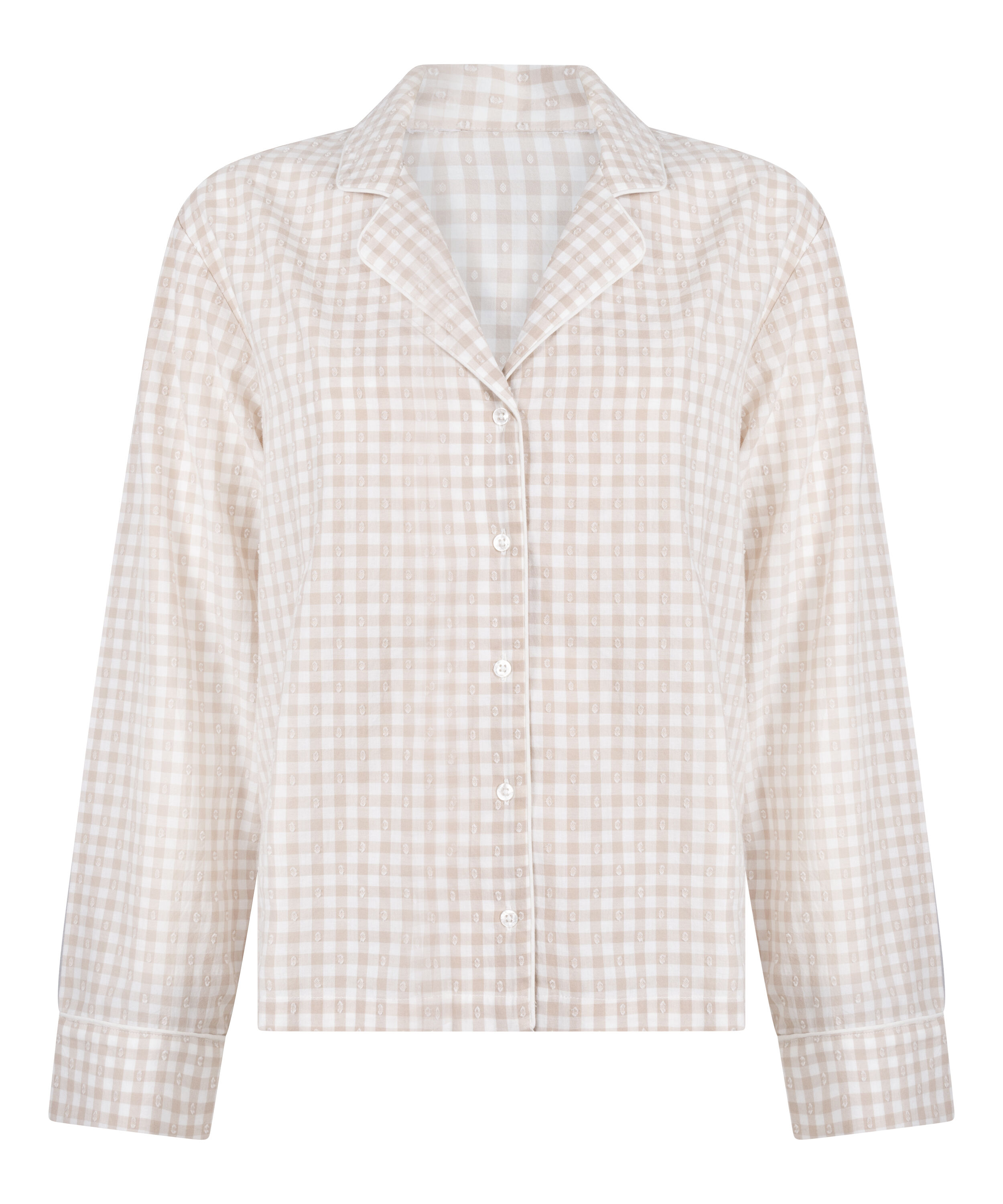 Kurtka Piżamowa Dobby z Tkanej Bawełny, Beżowy