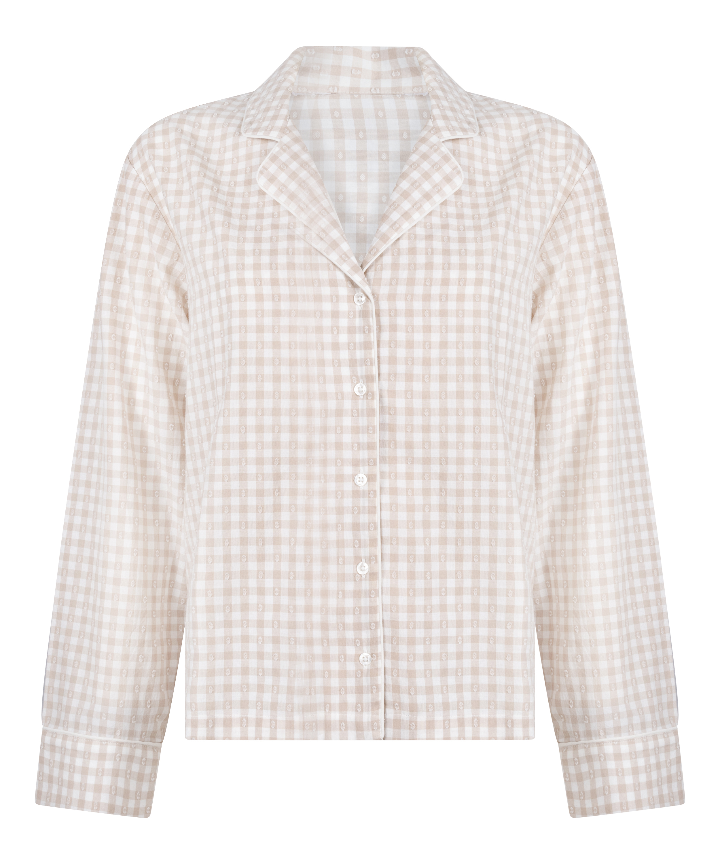 Kurtka Piżamowa Dobby z Tkanej Bawełny, Beżowy, main