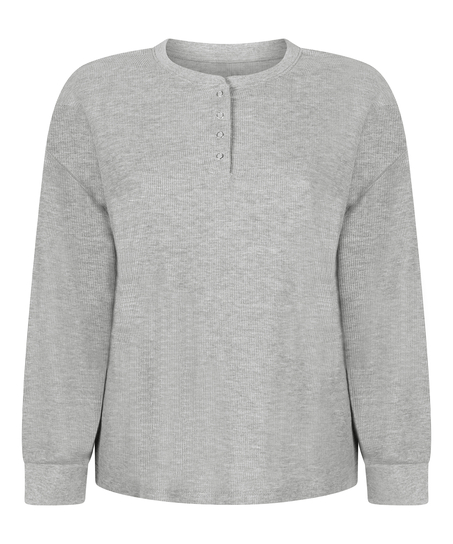 Top z tkaniny wafel Henley, Szary