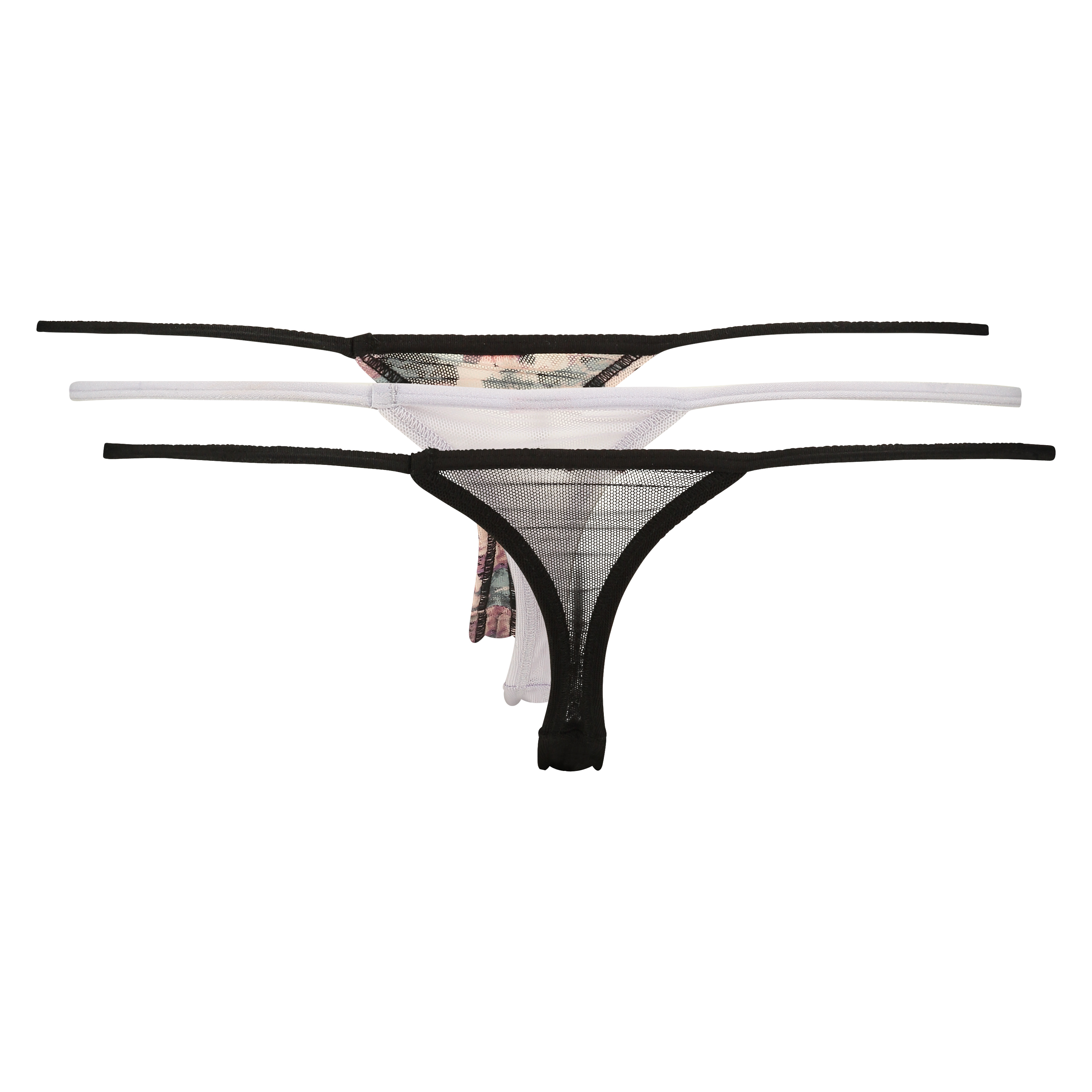 3-pack thongs mesh, Czarny, main