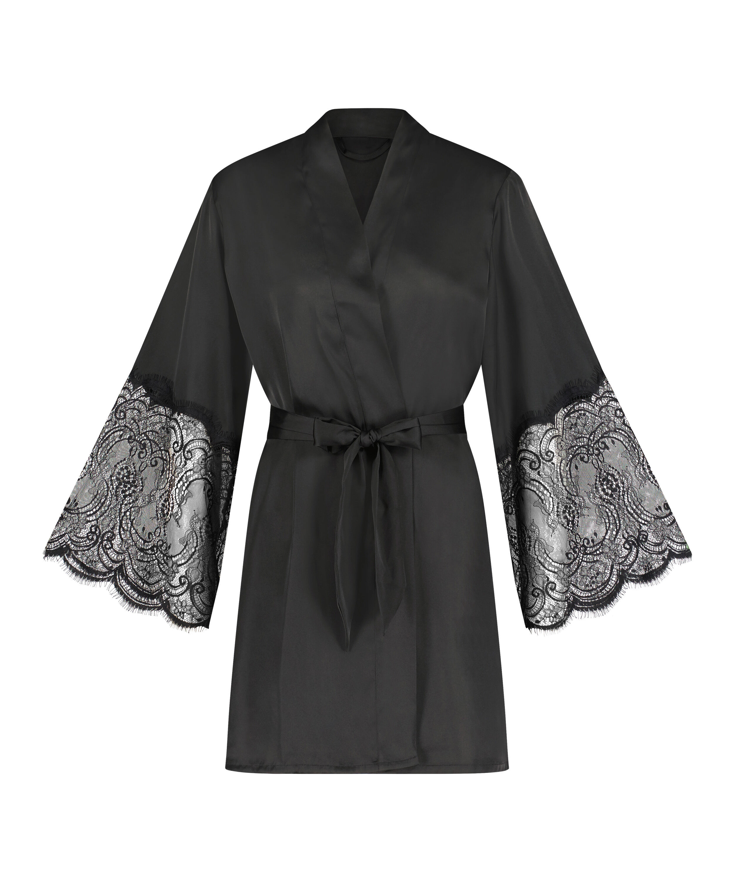 Kimono Satin Lace, Czarny
