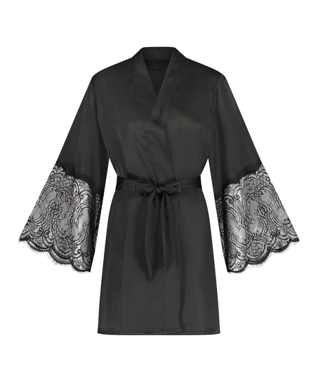 Kimono Satin Lace, Czarny