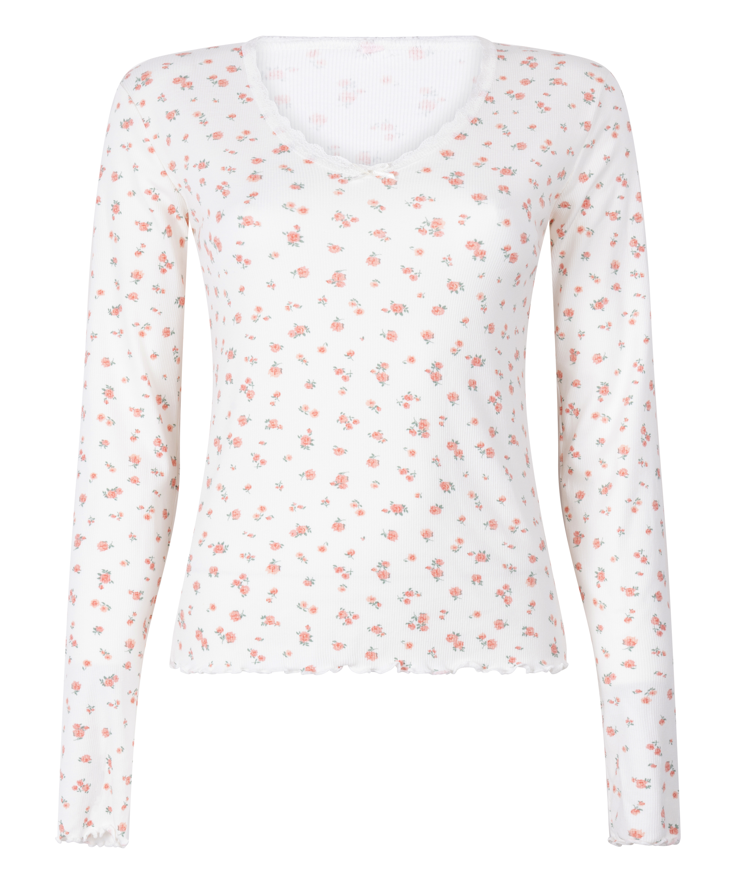 Prążkowany top od piżamy, Biały, main