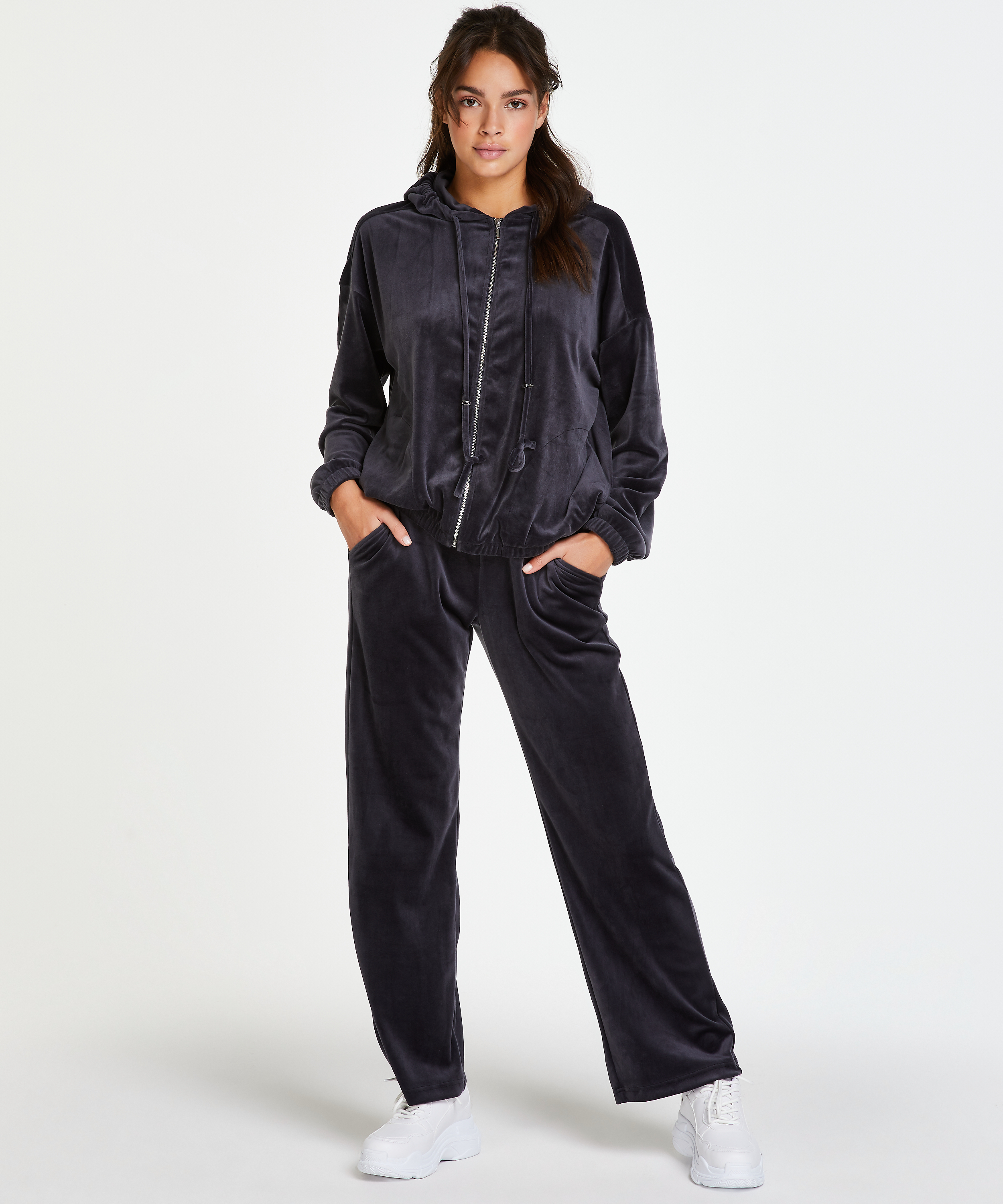 Velvet hoodie jacket, Szary, main