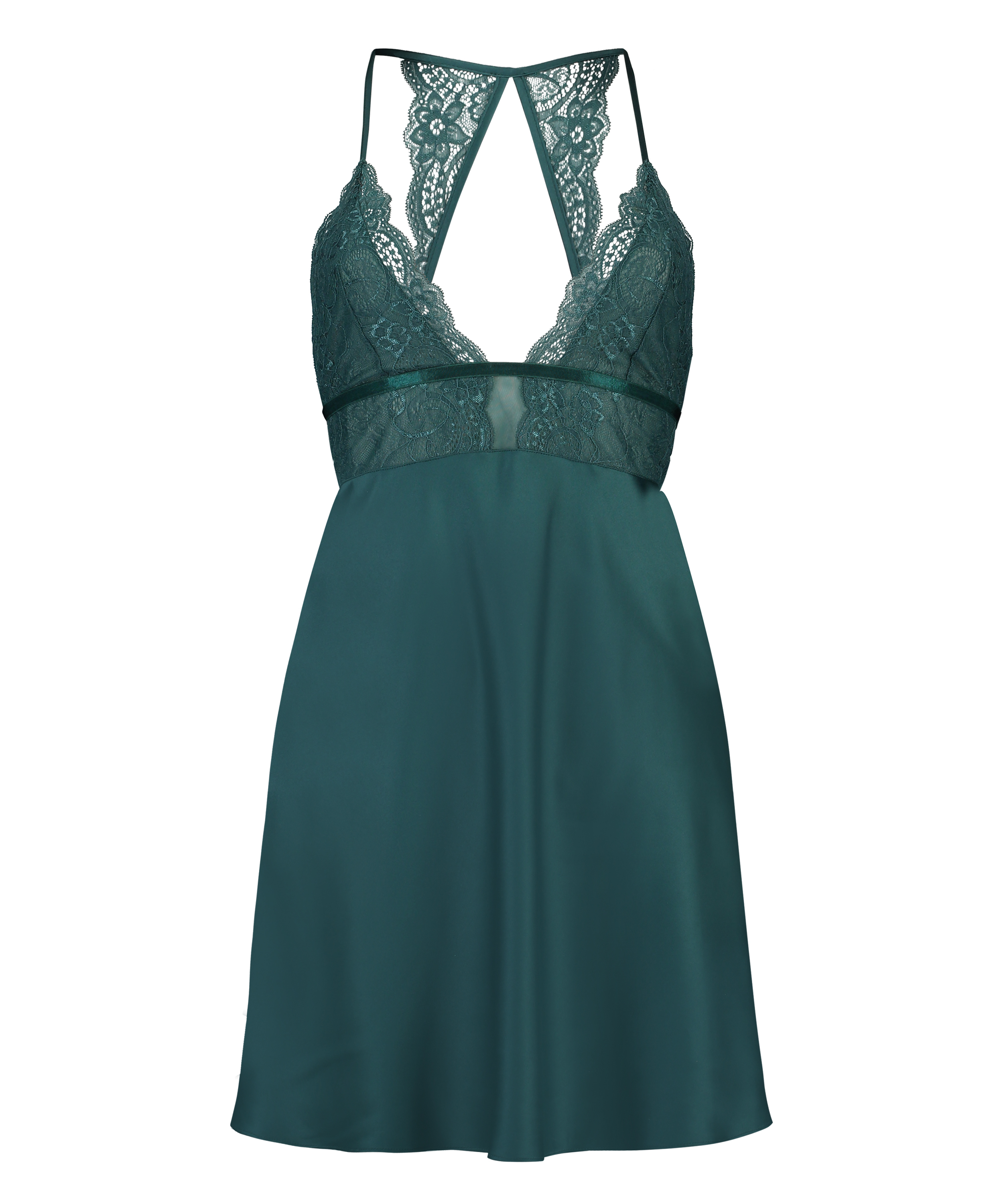 Satin lace slip dress, Niebieski, main