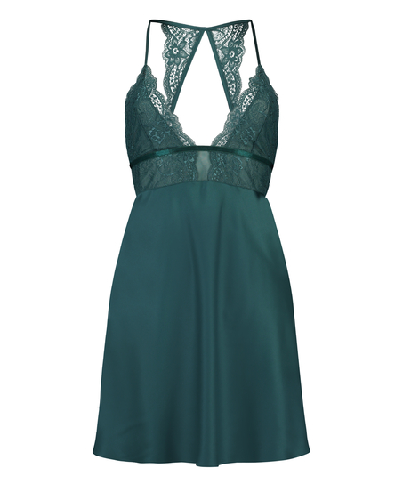 Satin lace slip dress, Niebieski