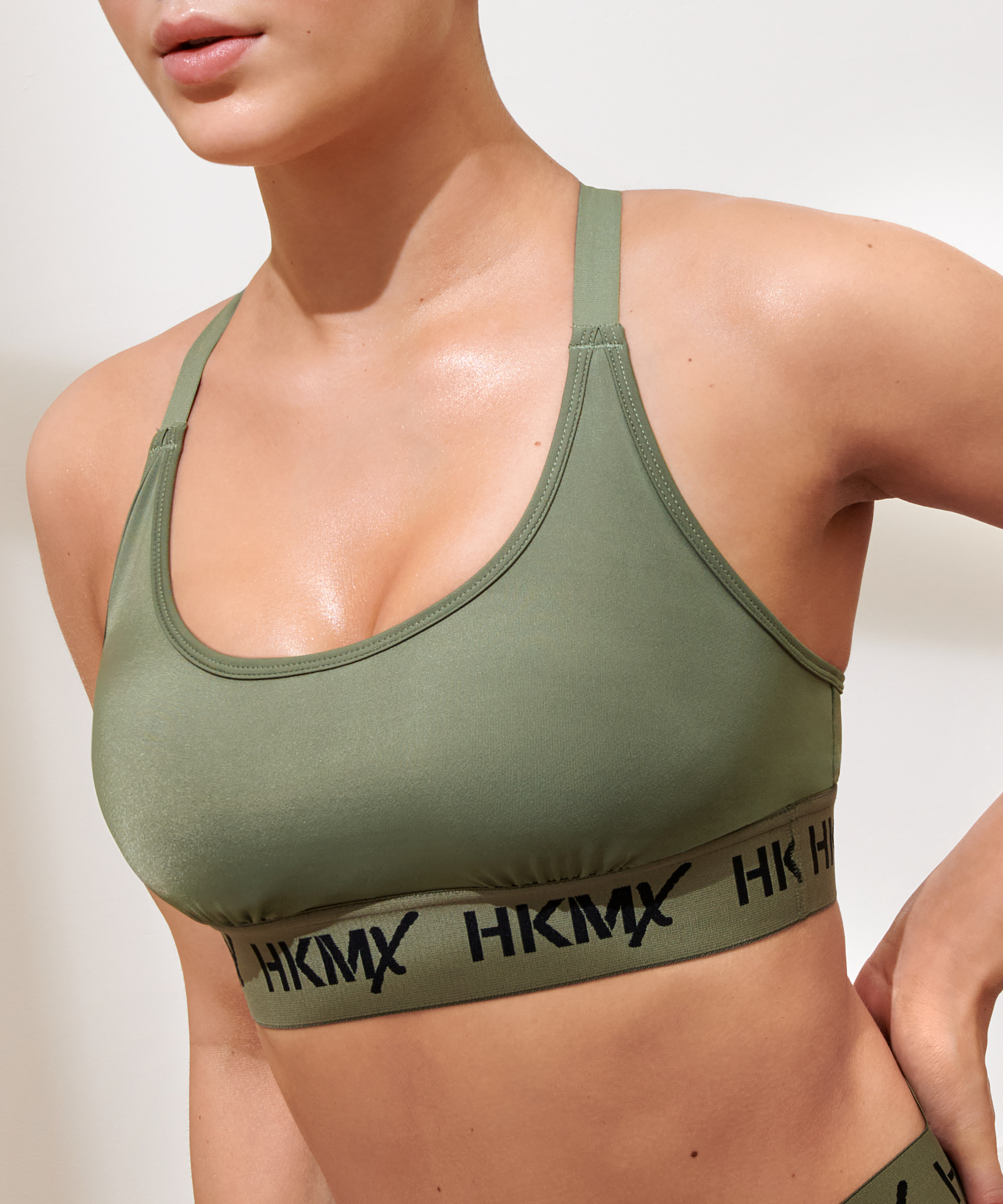 Biustonosz sportowy HKMX The Crop Logo Level 1, Zielony, main