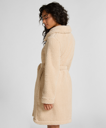 Szlafrok z polaru zapinany na zamek błyskawiczny, Biały