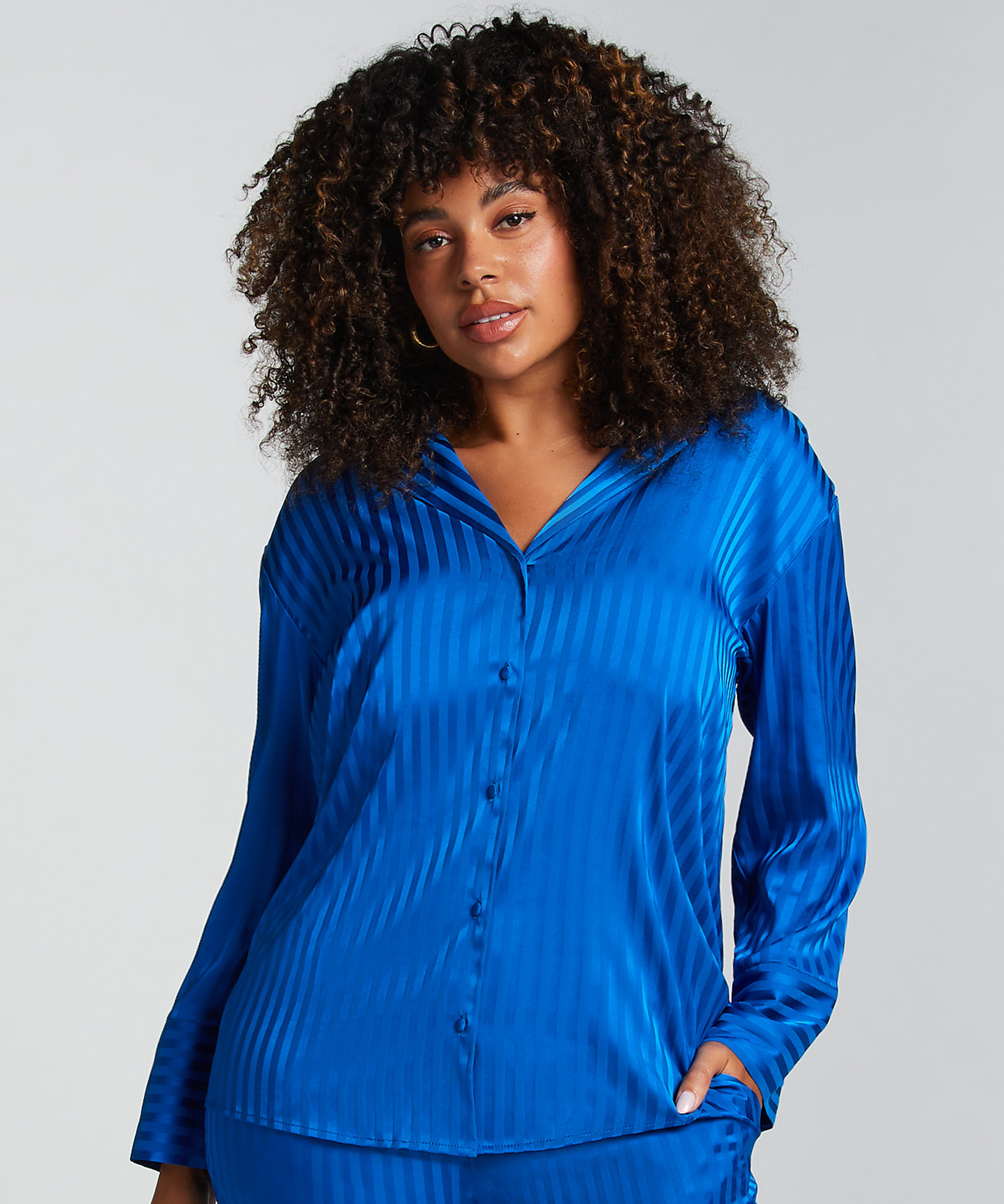 Kurtka z satyny z długimi rękawami, Niebieski, main