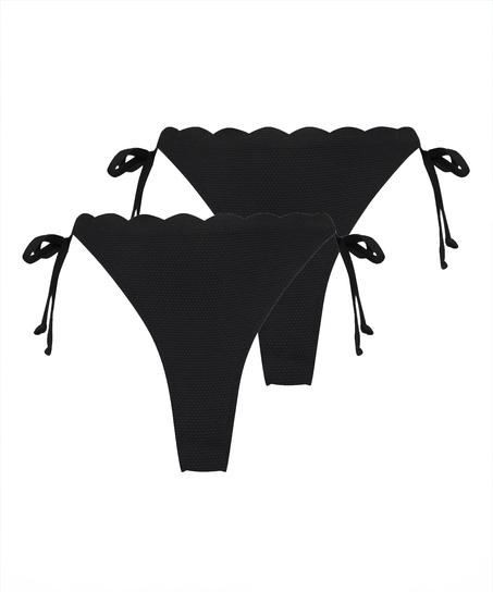 2-pak Majtki Bikini Cheeky Tanga Scallop, Czarny