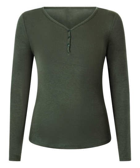Bluza piżamowa Henley z długim rękawem, Zielony