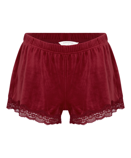 Szorty piżamowe Velours Scallop Lace, Czerwony