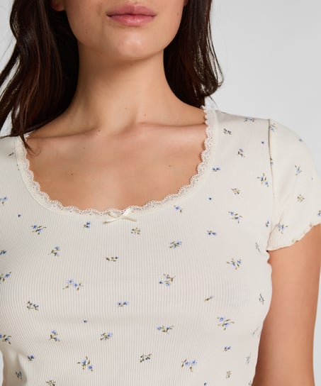 Koszulka Piżamowa Daisy Pointelle, Biały