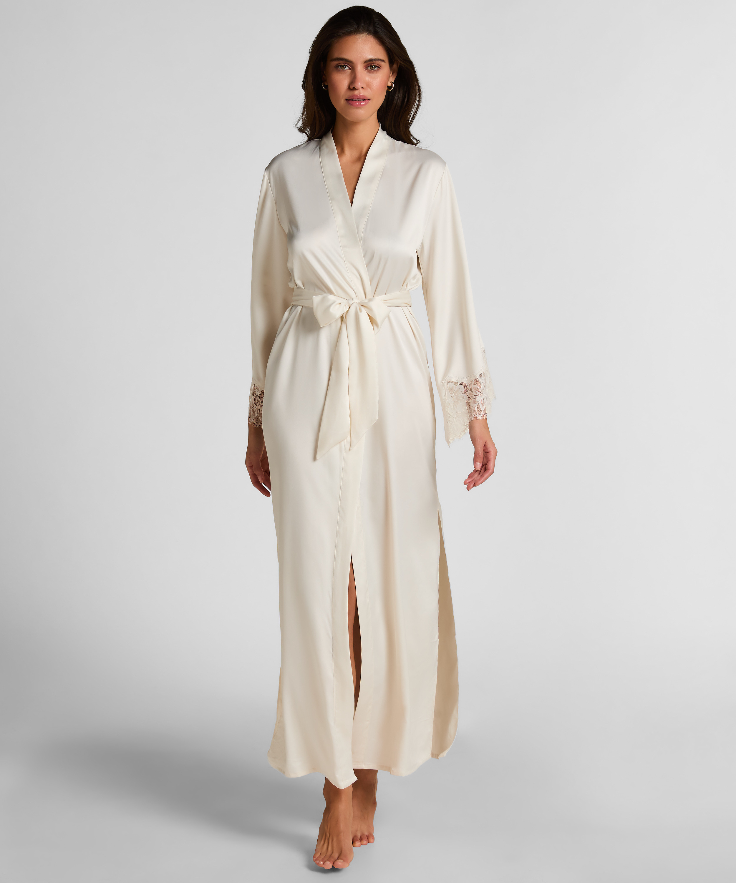 Długie satynowe kimono Valerie, Biały, main
