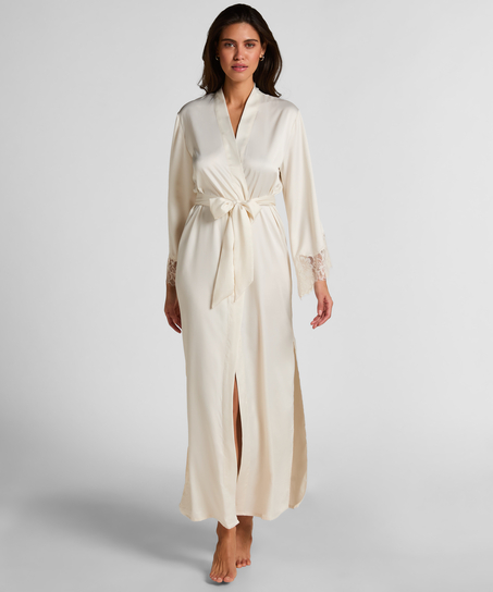 Długie satynowe kimono Valerie, Biały