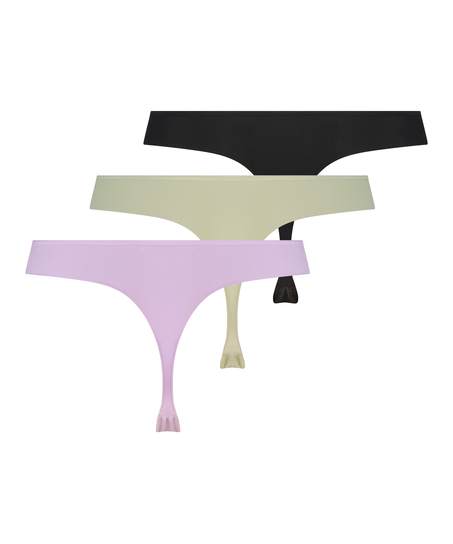 Niewidoczne pod ubraniem siateczkowe stringi w paski 3 pary, Fioletowy