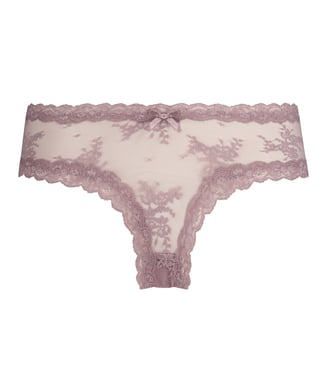 Floral Mesh V-shaped Brazilian Knickers, Fioletowy
