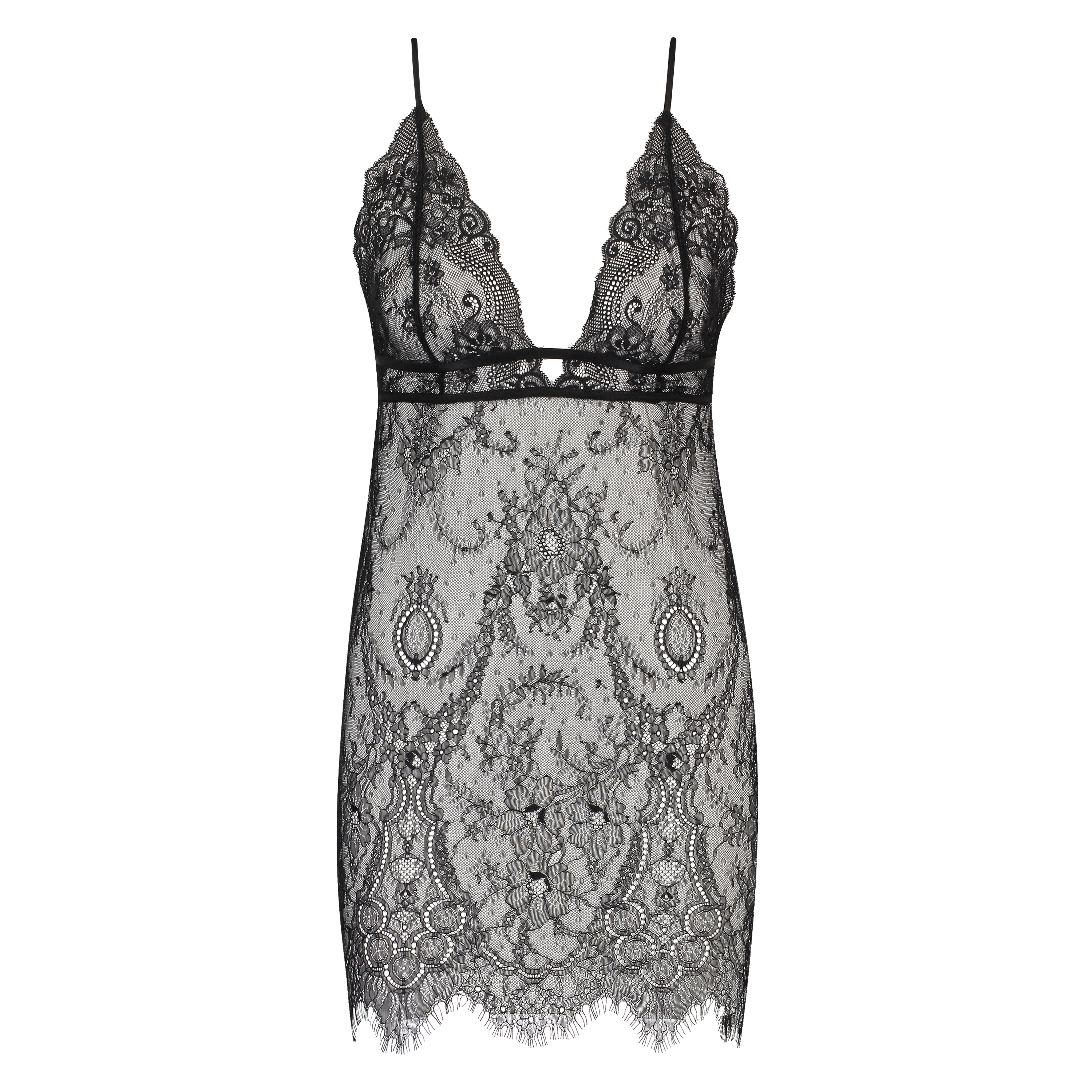 All over lace slip dress, Czarny, main