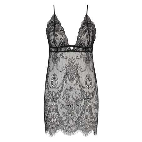 All over lace slip dress, Czarny