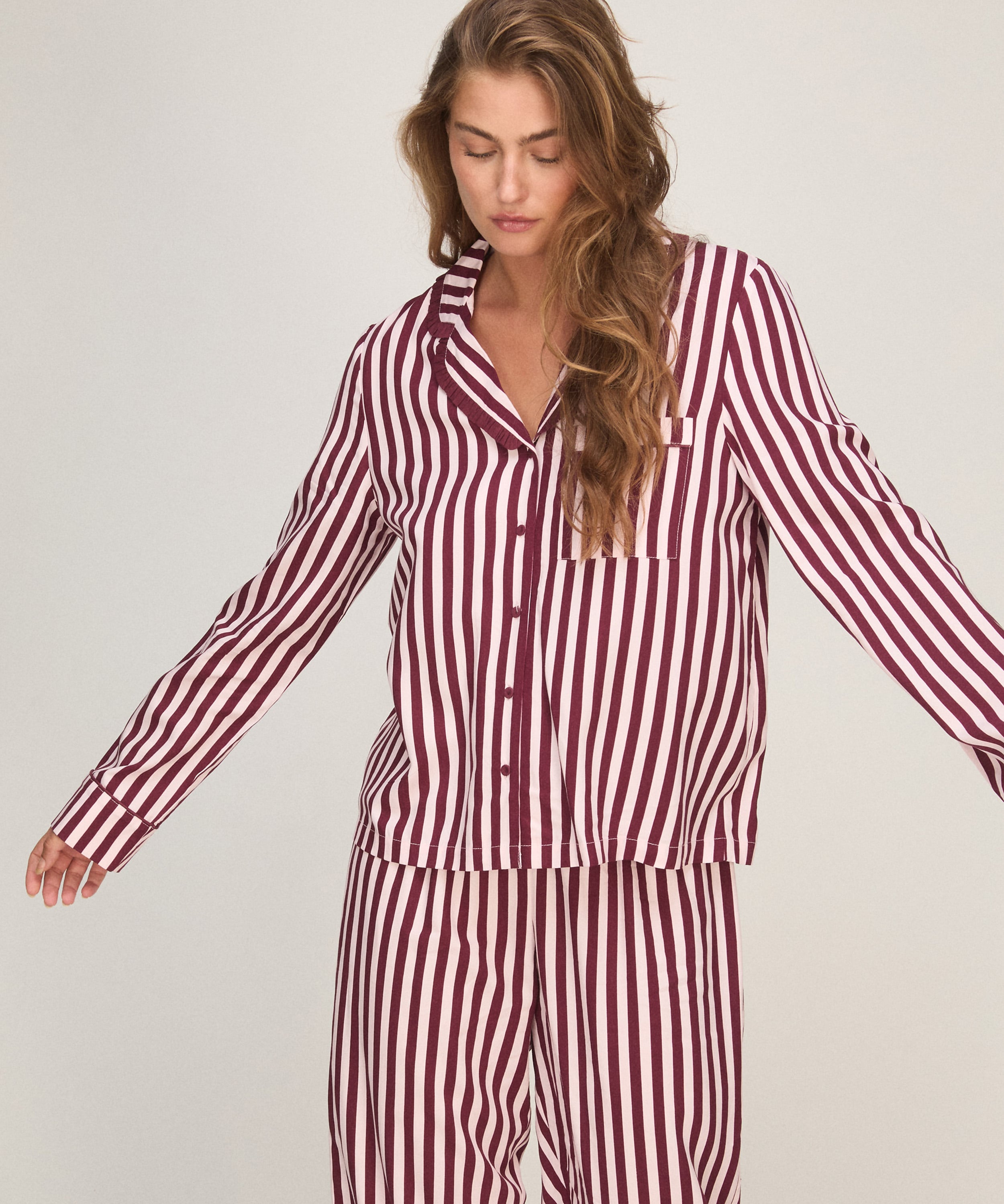 Pyjama Set Poplin Ruffle, R&oacute;żowy, main