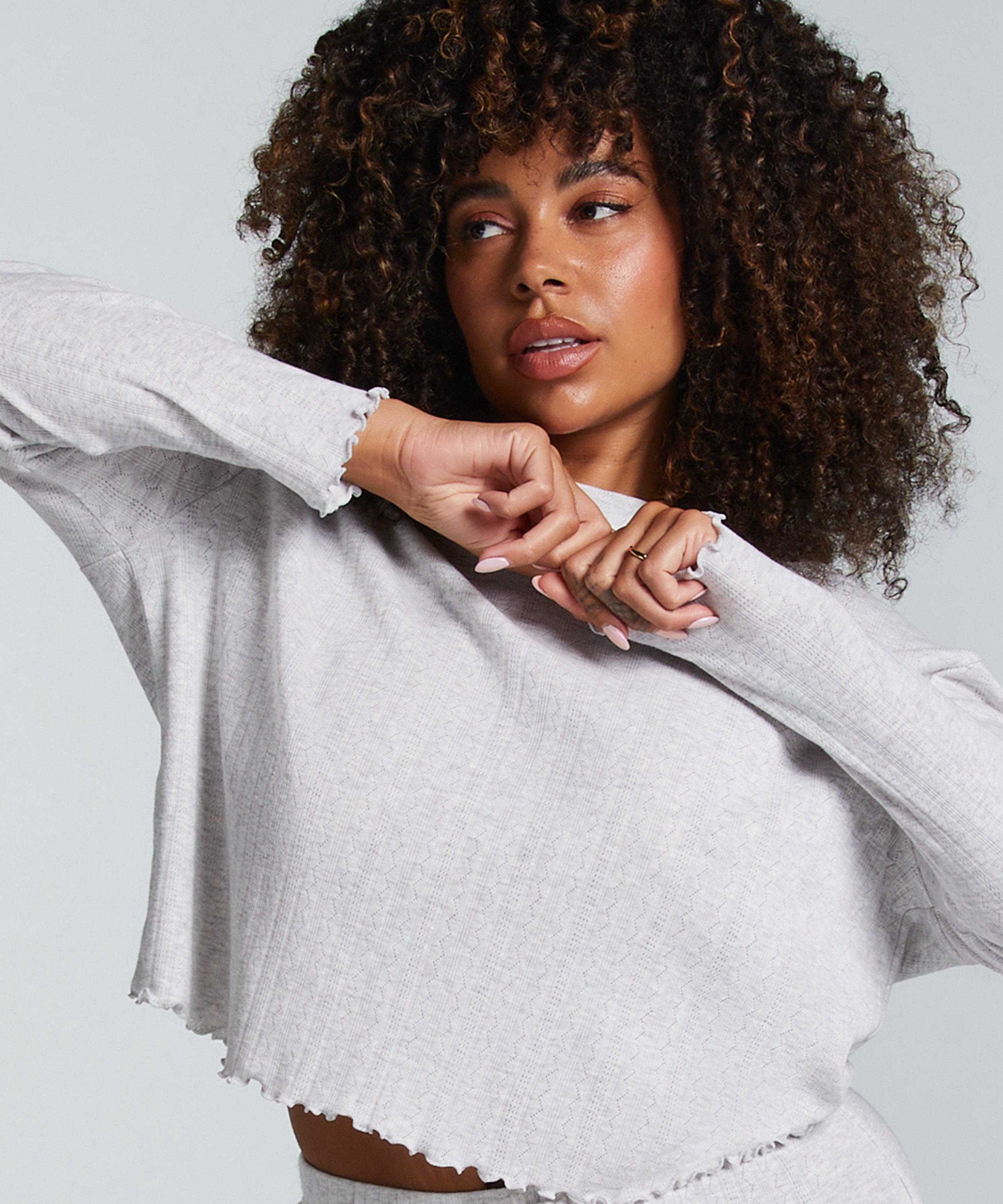 G&oacute;ra od piżamy z długim rękawem Pointelle, Beżowy, main