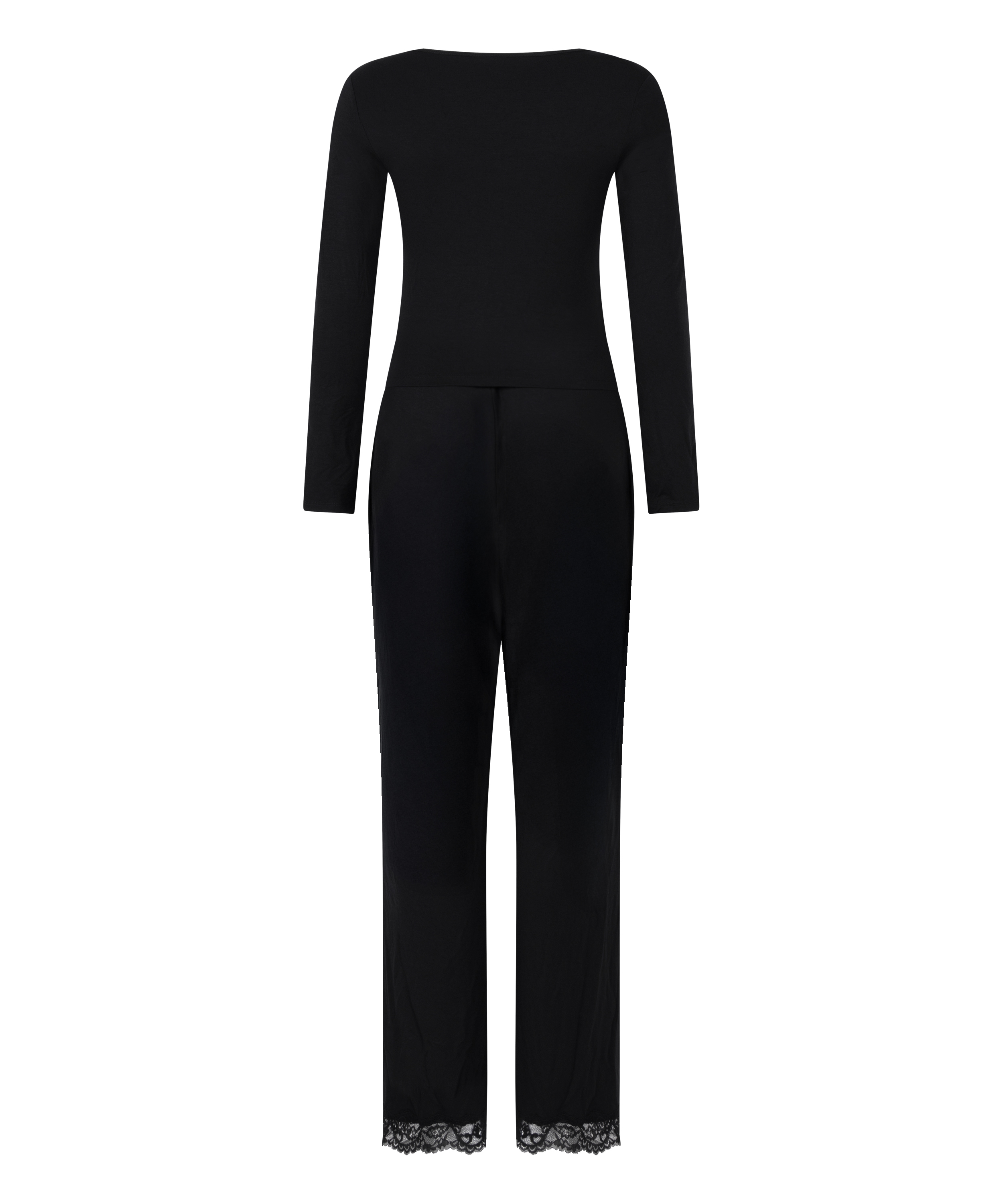 Koronkowa piżama z długim rękawem, Czarny, main
