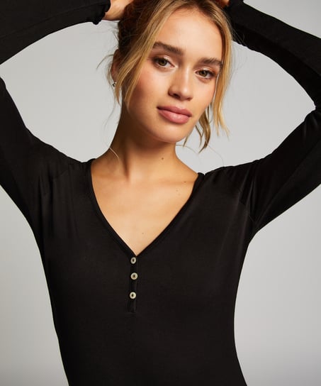 Koronkowa piżama z długim rękawem, Czarny