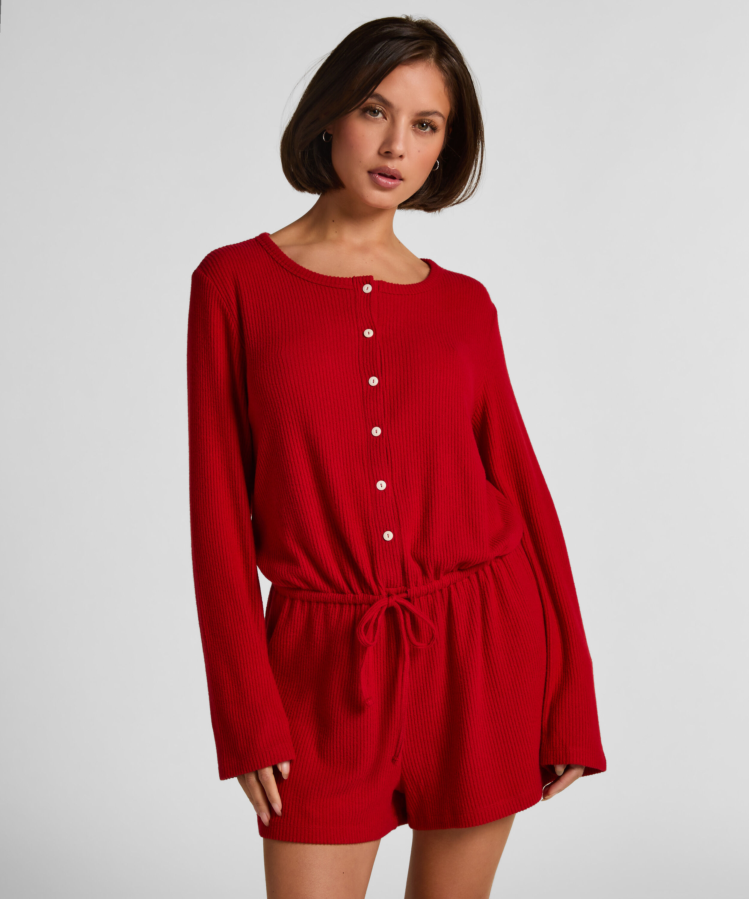 Kr&oacute;tkie onesie z dżerseju w prążki, Czerwony
