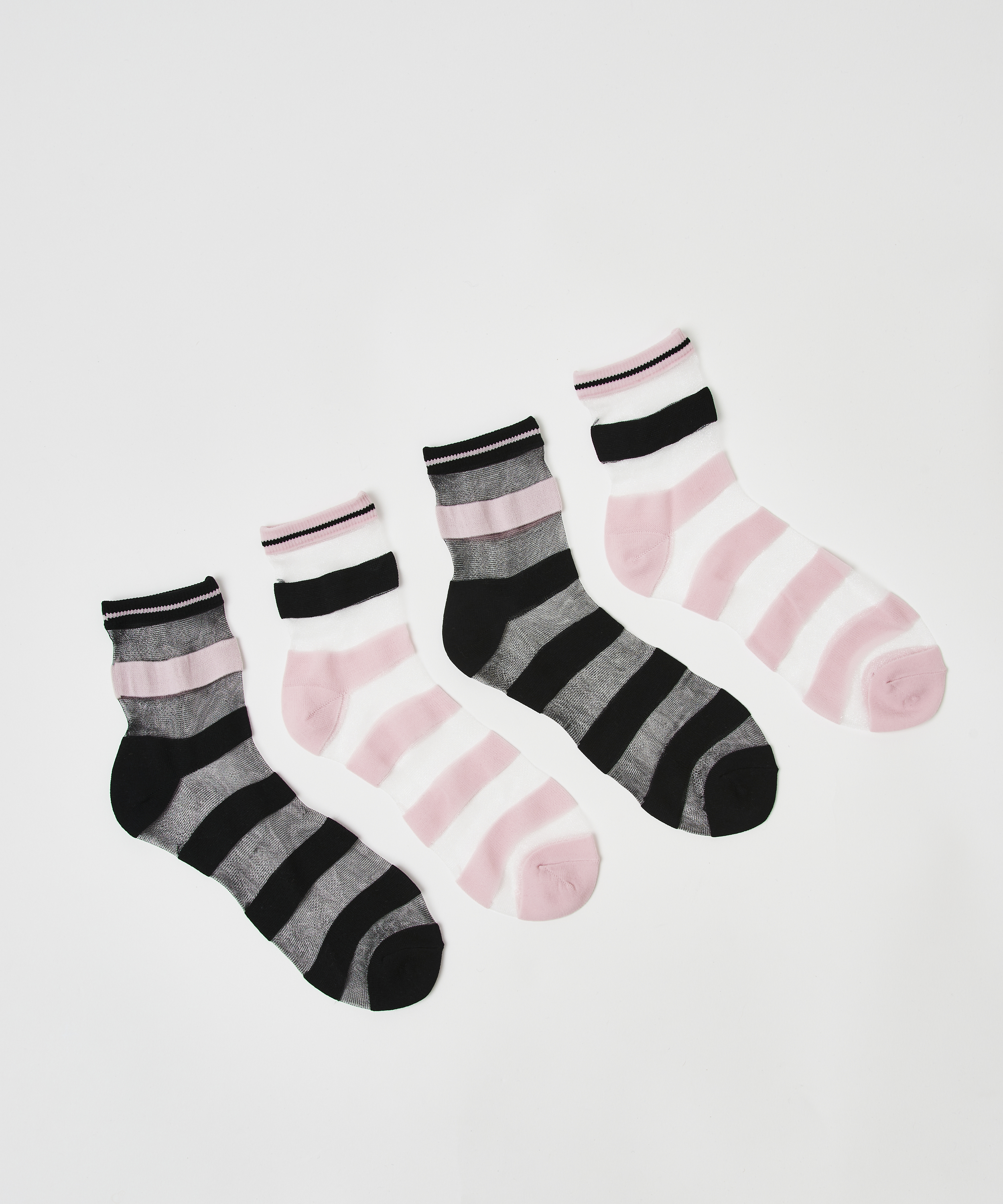 Mesh Striped Socks (2 pairs), Czarny, main