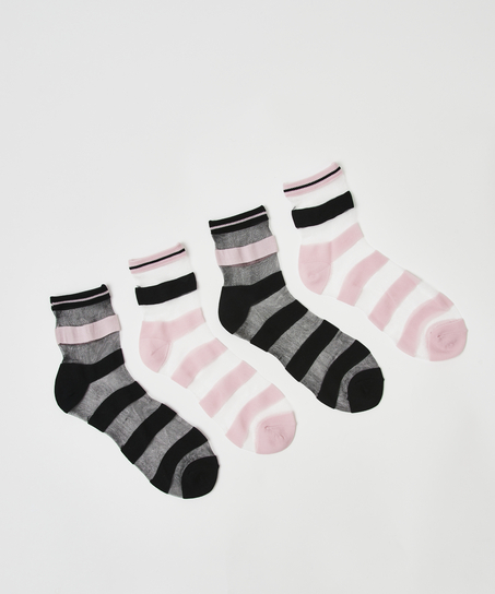 Mesh Striped Socks (2 pairs), Czarny