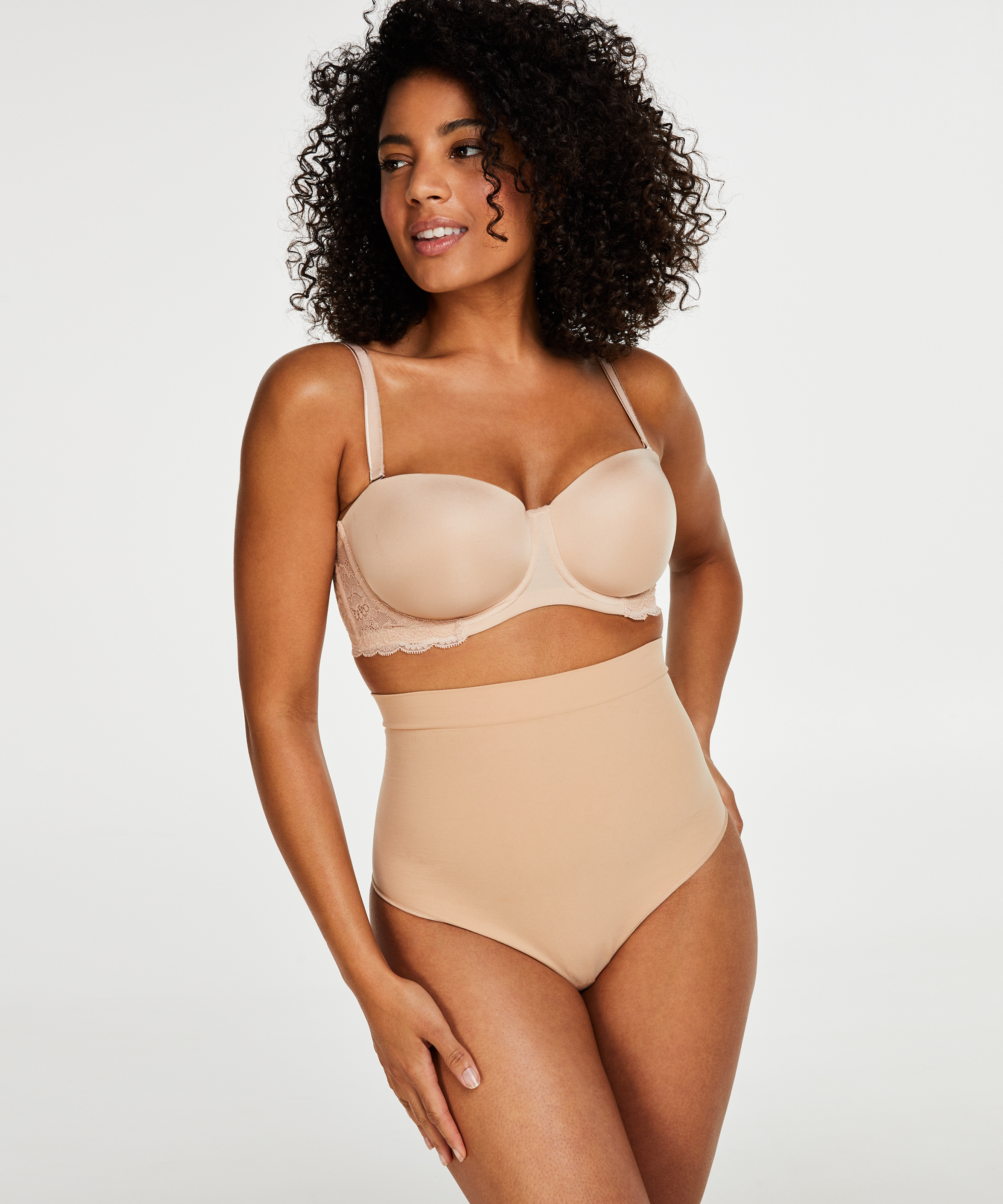 Firming high waisted thong - Level 2, Beżowy, main