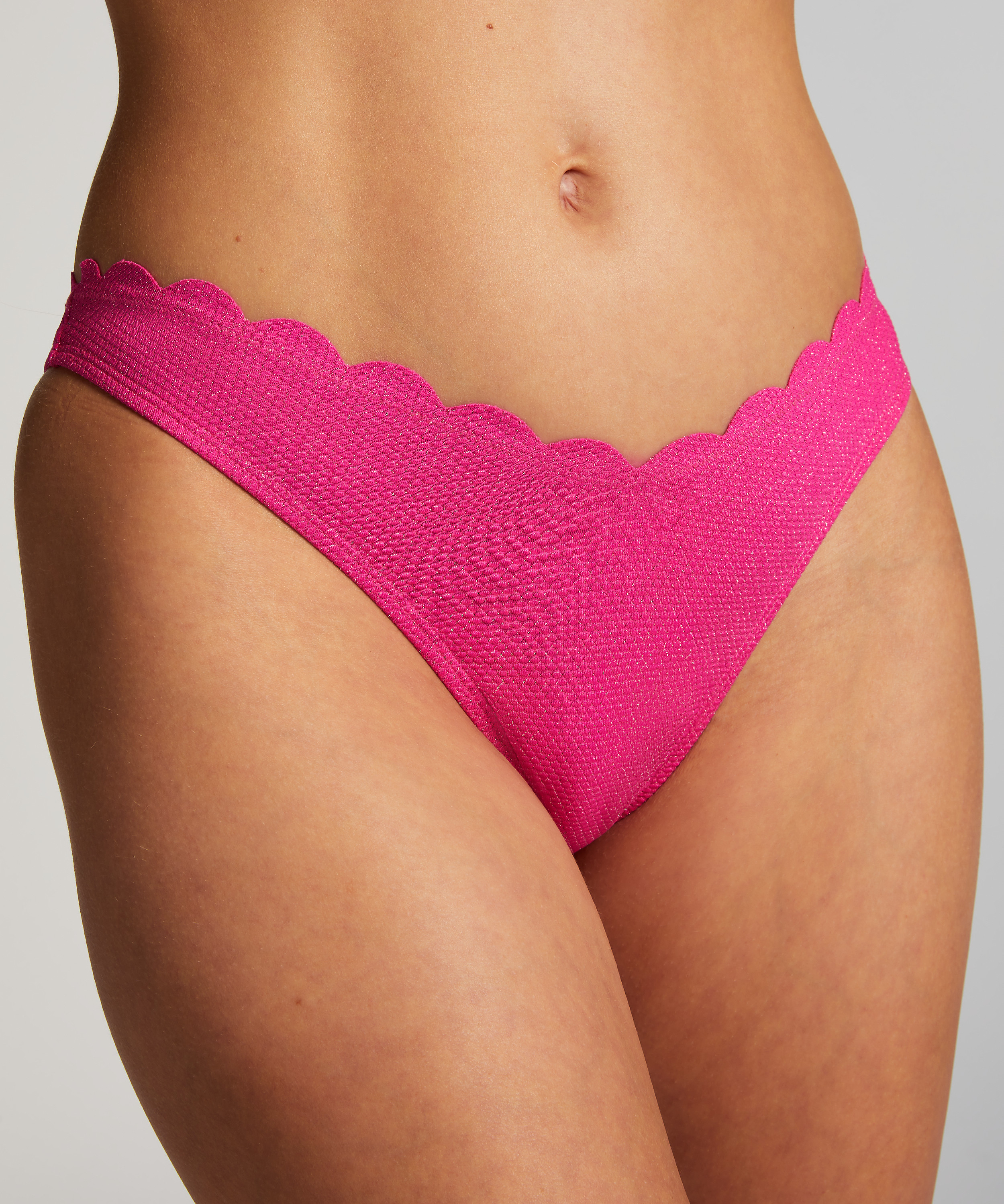 Majtki Bikini Wysoko Krojona Scallop Lurex, R&oacute;żowy, main