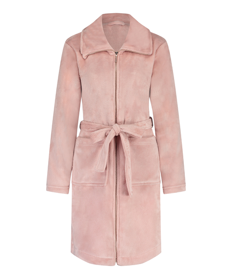 Szlafrok z polaru z zamkiem błyskawicznym, R&oacute;żowy