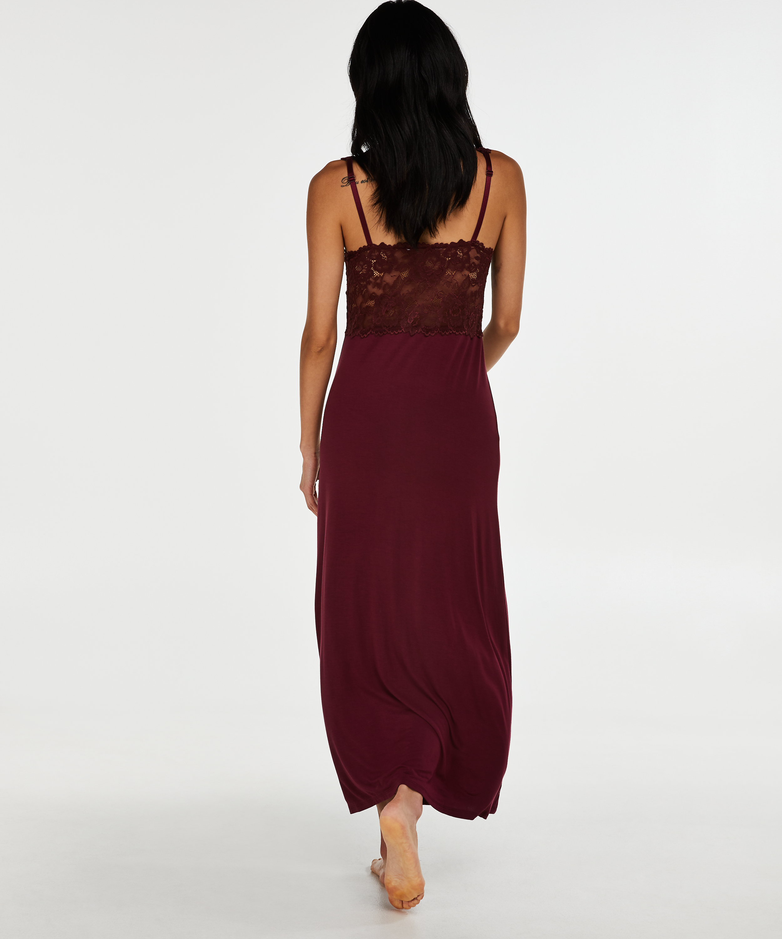 Long slip dress Modal lace, Czerwony, main