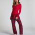 Top V-neck long sleeves, Czerwony