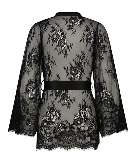 Kimono z koronką Isabelle, Czarny