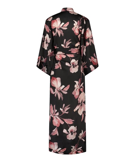 Satynowe kimono Bloom, Czarny