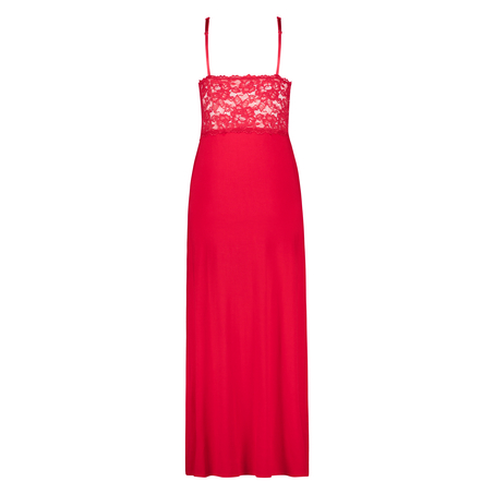 Long slip dress Modal lace, Czerwony
