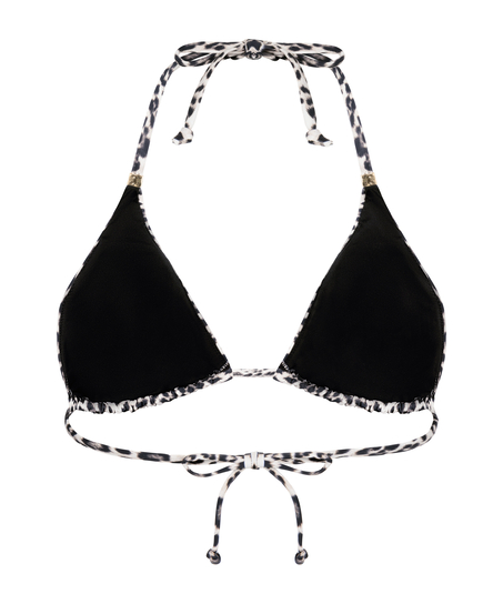 Tr&oacute;jkątny Top Bikini Leopard, Czarny