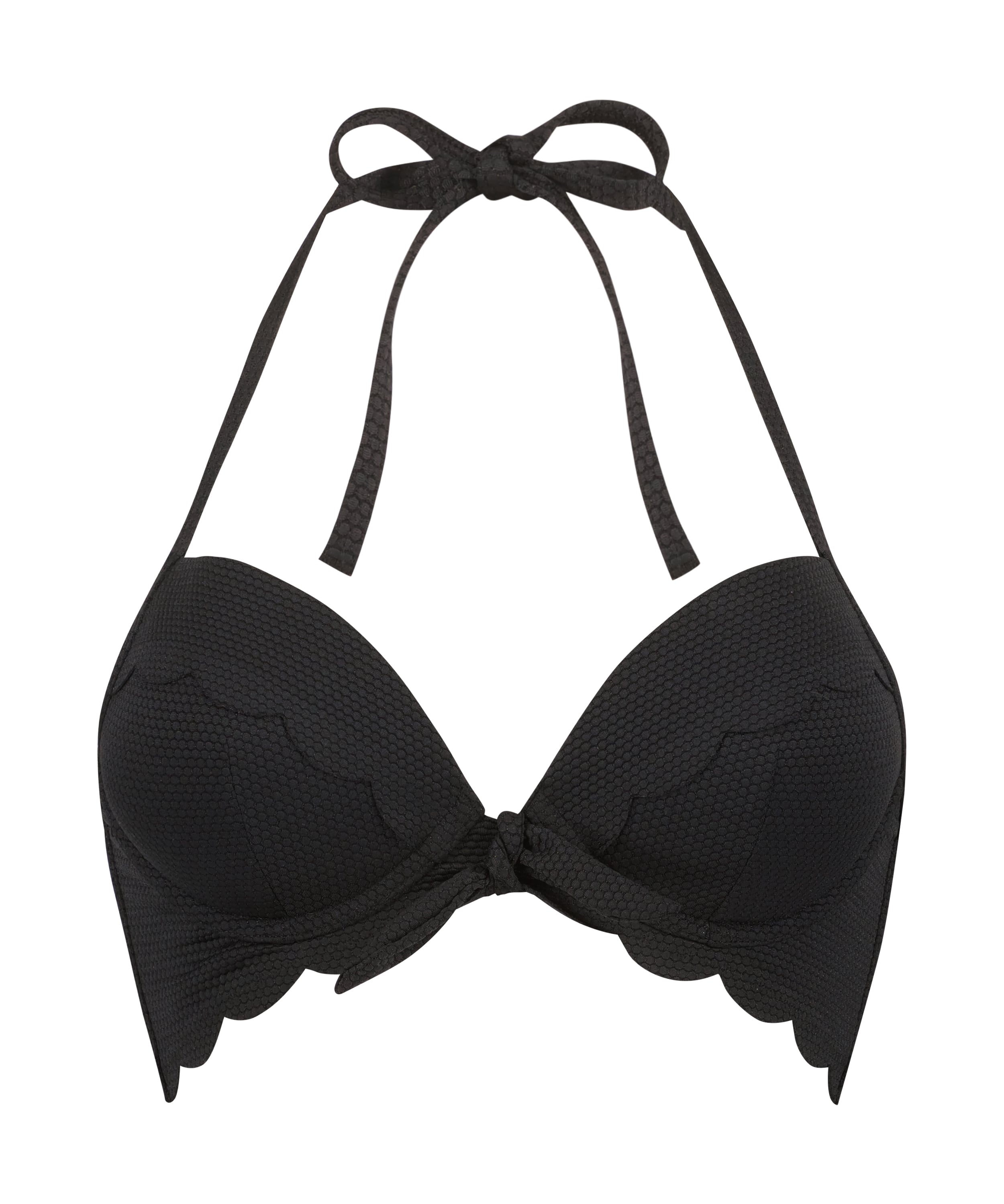 G&oacute;ra od bikini push-up z fiszbinami, z falowanym brzegiem, miseczki A &ndash; E, Czarny, main