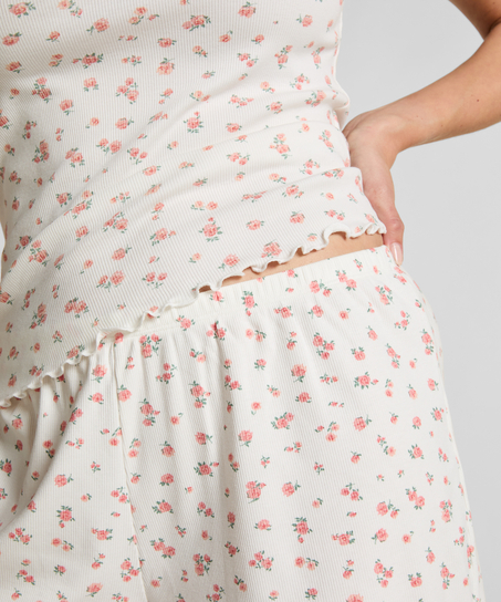 Prążkowane szorty piżamowe, Biały